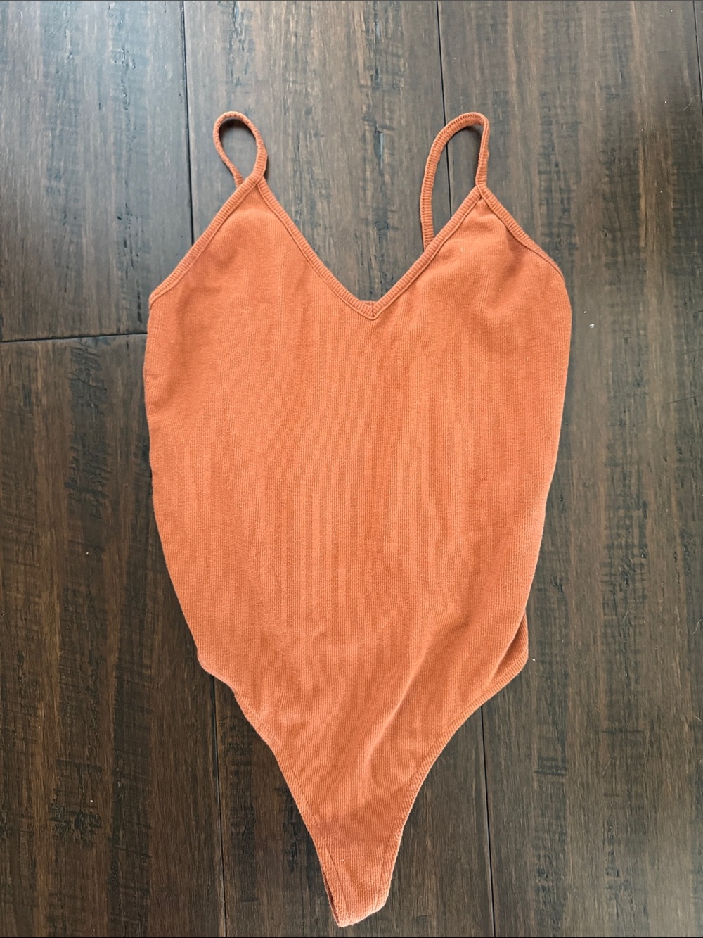 Rust Orange Ribbed Thong Bodysuit